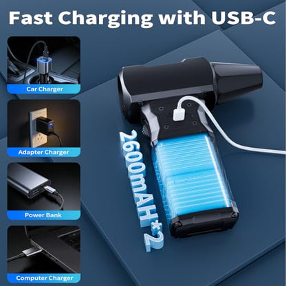 Compressed Air Duster-100000RPM Electric Air Duster for PC | Keyboard Cleaning，3-Speed Cordless Turbo Fan Rechargeable Reusable Compressed Air Blaster, Air Bed, Outdoors, Home.X3
