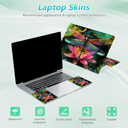Laptop Skin Sticker Decal 12"-15.6" Universal Laptop/Notebook/Netbook Vinyl - Waterproof Scratch Resistant,Fits HP Dell Lenovo MacBook,2 Free Wrist Pads,Easy Apply & Remove,Dragonfly Lotus - color: Dragonfly Lotus