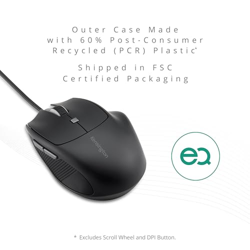 Kensington USB-C Wired Mouse, Pro Fit Ergo MY435 EQ Wired Mouse, for Small to Medium-Sized Hand, Programmable Buttons, Quiet-Click Buttons, USB-C Connection - Black (K72512NA) | Fits small to medium hands, programmable and quiet-click buttons, USB-C conne