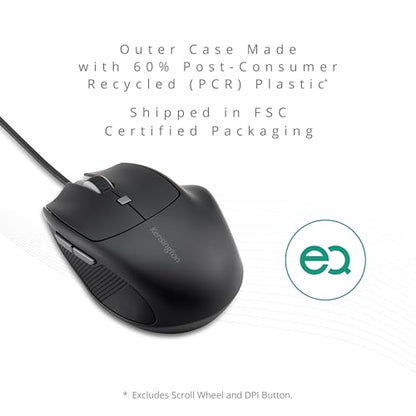 Kensington USB-C Wired Mouse, Pro Fit Ergo MY435 EQ Wired Mouse, for Small to Medium-Sized Hand, Programmable Buttons, Quiet-Click Buttons, USB-C Connection - Black (K72512NA) | Fits small to medium hands, programmable and quiet-click buttons, USB-C conne