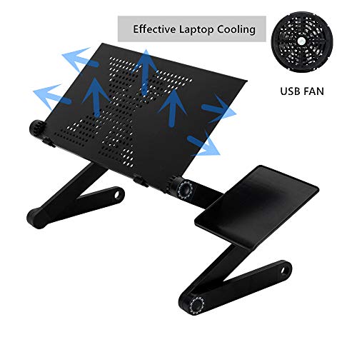 Ergonomics Folding Laptop Table, 360-Degree Adjustable Laptop Stand with Cooling Fan & Mouse Pad, Portable Aluminum Bed Tray Computer Desk Workstation for Sofa, Couch, Home, Office (Black)