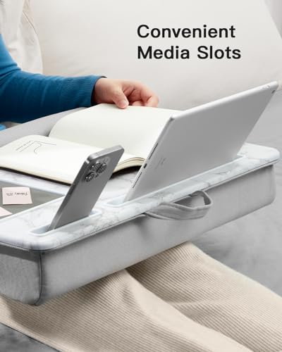 HUANUO Lap Desk - Fits up to 17 inches Laptop Desk, Built in Mouse Pad & Wrist Pad for Notebook, Laptop, Tablet, Lap Stand with Tablet, Pen & Phone Holder, Marbling, HNLD3M - color: Marbling