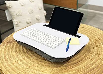 Rae Dunn Lap Desk - Laptop Pillow Lap Desk - Portable Work Table with Cushion for Bed, Couch, Car - Use for Writing, Reading, Eating and Computer Use - Suitable for Kids and Adults - size: 17.25” x 13.5” x 2” (extra long media slot)