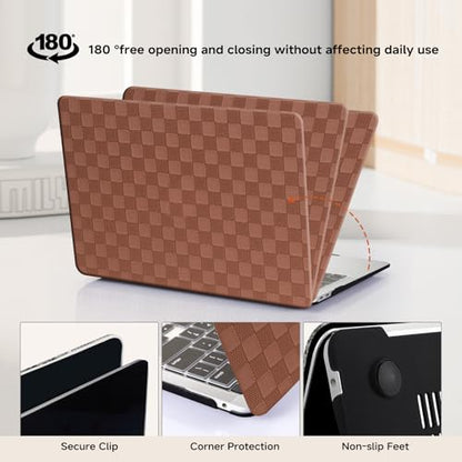 Checkered Print for MacBook Pro 13 inch Case M2 2026-2016 A2338 M1 A2251 A2289 A2159 A1989 A1708 A1706,Checkered Textured Cream Leather Hard Shell Case & Keyboard Cover,Checkerboard Brown - color: Checkerboard Brown, size: 2016-2026 Macbook Pro 13 inch M1