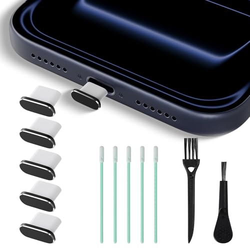 USB C Dust Cover Plug, 5 Pack Metal USB C Charging Port Dust Cover for iPhone 17 Pro Max/16/15 Series, Samsung Galaxy S26/S25 with Cleaning Brush - size: Type C Port(Metal)