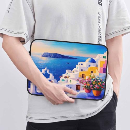 Laptop Sleeve Bag 15.4 15.6 Inch,Greece Island Painting Aegean Sea Coast Ocean Protective Polyester Computer Cases Laptop Cover Briefcase Bag Tablet Travel Cover - color: LPS-021