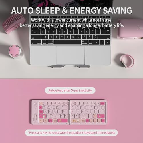 Foldable Bluetooth Keyboard with UV Printing Technology Rechargeable Keyboards,Compact Wireless Travel Keyboards for iPad, Smartphone, Tablet and Laptop - Z1 Pink Colorful - color: Z1 Pink Colorful