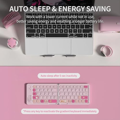 Foldable Bluetooth Keyboard with UV Printing Technology Rechargeable Keyboards,Compact Wireless Travel Keyboards for iPad, Smartphone, Tablet and Laptop - Z1 Pink Colorful - color: Z1 Pink Colorful