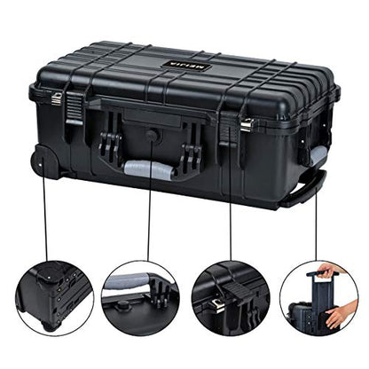 MEIJIA All Weather Rolling Waterproof Protective Case, Hard Camera Case,Dry Case with Retractable Pull Handle and Wheels,Foam Inserted, Elegant Black,22 x13.81x9inches - color: Black