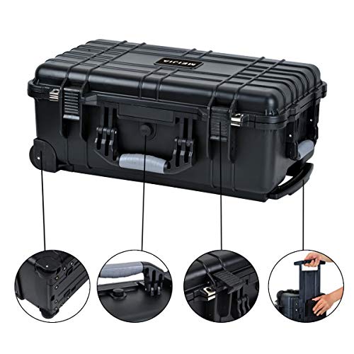MEIJIA All Weather Rolling Waterproof Protective Case, Hard Camera Case,Dry Case with Retractable Pull Handle and Wheels,Foam Inserted, Elegant Black,22 x13.81x9inches - color: Black