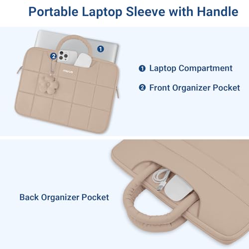 MOSISO Laptop Case 13.3 inch,13-13.3 inch Puffy Laptop Sleeve Compatible with MacBook Neo 13/Air 13 13.6/Pro/Pro 14,HP Dell ASUS Lenovo,Rectangle Quilted Bag with Handle&Flower Pendant, Brown - color: Brown, size: 13.3 inch