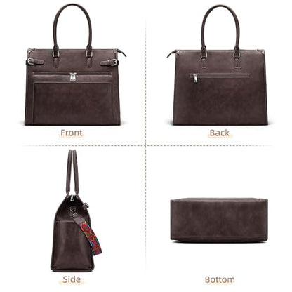 SYTRAH Laptop Tote Bag for Women, 15.6 inch Computer Purse | Faux Leather Laptop Tote with Satchel Purse, Fits 15.6" Laptop, 9-Pocket Organizer, 3-Way Convertible,Work & Casual - color: Dark Coffee