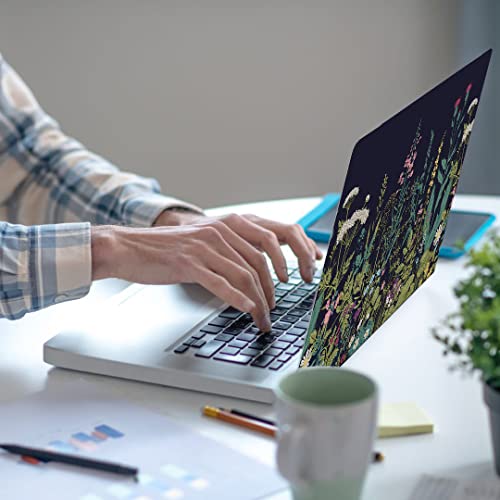 Laptop Skin Sticker,13.3 14 15 15.4 15.6 inch Laptop Skins,Universal Vinyl Decal,Dustproof Scratch Resistant Reusable Cover Protector with Free 2 Wrist Pads (Flower in Black Background) - color: Flower in black background