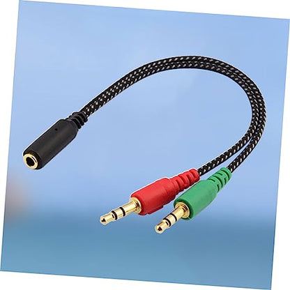 NUOBESTY Female to Dual Male Headset Adapter Cable Audio Splitter for Headphones Microphone Compatible with Laptop and Mobile Devices Durable Stereo Converter