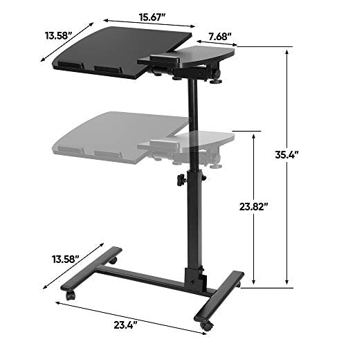 SUPER DEAL Overbed Angle & Height Adjustable Mobile Rolling Laptop Stand with Lockable Wheels Sofa/Bed Side Table Hospital Table Stand Cart
