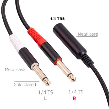 2 Pack 1/4 TRS Breakout Cable 1 FT, Splitter Y Adapter, 6.35mm TRS Female to Dual 6.35mm TS Mono Male Jack Cable for Guitar or Mixer with Jack Output - size: 1 FT 2 Pack, style: 1/4 TRS Breakout Cable