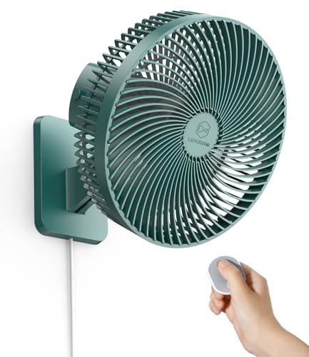 LEMOISTAR 10 Inch Wall Mounted Fan with Remote Control, 90° Oscillating, 4 Speeds, 4 Timer, Adjustable Tilt, 70 Inch Cord, Quiet, for Bedroom Garage RV Office Home Patio-Green - color: 10 Inch Green+Black