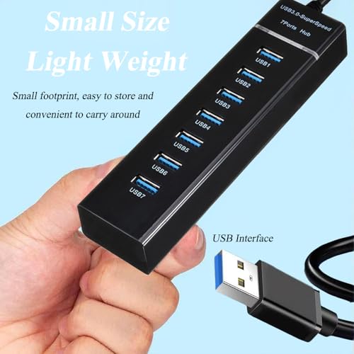 SuperSpeed USB 3.0 Hub 7-Port, Multiple Port USB Hub with Indictor Light, High Speed Data Transfer & Sync, Compatible with Mouse, Keyboard, Printer, Windows, MacOS, Linux