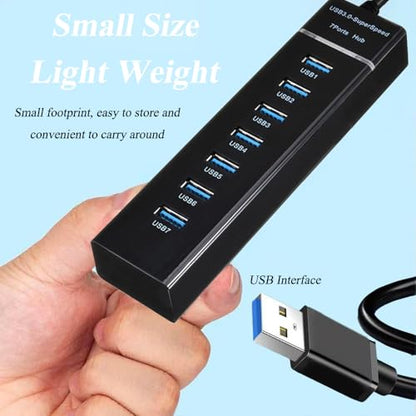 SuperSpeed USB 3.0 Hub 7-Port, Multiple Port USB Hub with Indictor Light, High Speed Data Transfer & Sync, Compatible with Mouse, Keyboard, Printer, Windows, MacOS, Linux