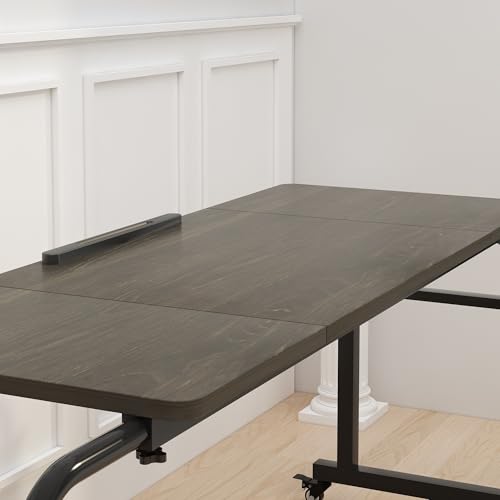 TigerDad Tilt Overbed Table with Wheels, Height Adjustable Rolling Desk for King Queen Bed, Tilting Laptop Cart Mobile Computer Workstation, Dekuwood - color: Tilt Overbed Table- Dekuwood