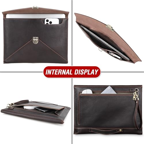 Top Grain Leather 14.2" Slim Laptop Bag Case, Envelope Style, Removable Wristlet & 3 Pockets, Fits MacBook Pro 14 Inch 2021 2022 M1 Pro/M1 Max A2442 & Other Laptop, Black Coffee 14.2 Inch - color: #7【Envelope Style】-Black Coffee-3 Pockets, size: 14.2" - F