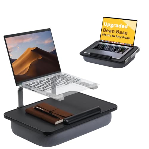 Rimkoo Elevated Lap Desk for 15.6" Laptop, 2-in-1 Dual Laptop Stand with Pillow Cushion, Lightweight Lap Tray for Couch & Bed, Ergonomic Design for Stable Typing & Relaxed Posture, Black