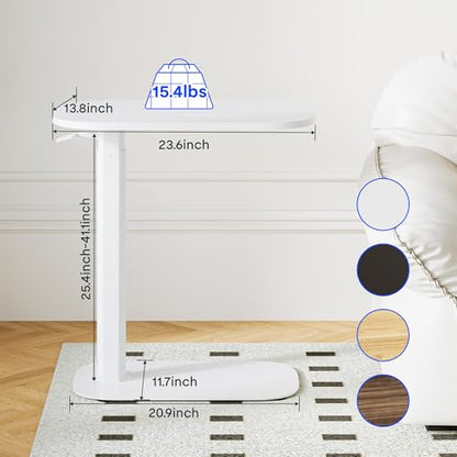 FLEXISPOT Adjustable C Table Mobile Snack Side End Table Sofa Couch Bedside Table Laptop Cart TV Tray Night Stand Small Space Side Table(23.6" W x 13.8" D,White) - color: White, size: 24x14