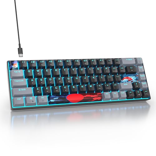 surmen 60% Wired Mechanical Gaming Keyboard, 68 Keys Backlit Ultra-Compact Mini Office Keyboard with Red Switch for PC/Mac Gamer, Typist (68 Dark) - color: 68 Dark
