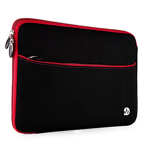Neoprene Laptop Case | Lightweight Travel Protection | 13" Notebook Compatible Water Resistant Tech Sleeve (Red) - color: Black/Red
