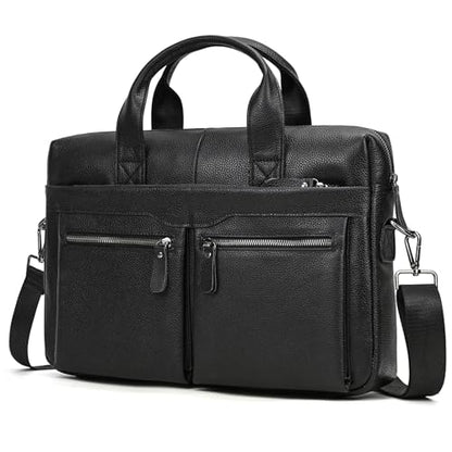 Leather Laptop Bag for Men Briefcase Fits 15.6 Inch Notebook Portable Shoulder Messenger Crossbody Bag for Travel Office - color: 18black Fit 15.6inch