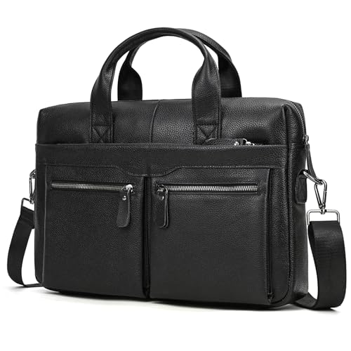Leather Laptop Bag for Men Briefcase Fits 15.6 Inch Notebook Portable Shoulder Messenger Crossbody Bag for Travel Office - color: 18black Fit 15.6inch