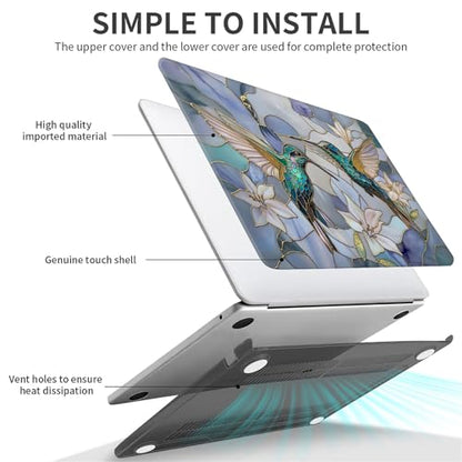 for MacBook 13 Inch Release 2017/2019/2020/2021 Model A1706 A2338 Black Computer Case,Novelty Premium Pattern Hardshell Laptop Case Gilded Wings Stained Glass Hummingbirds Lilies - color: Gilded Wings Stained Glass Hummingbirds Lilies, size: A1706/A1708/A