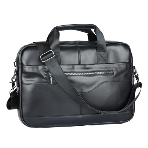 Genuine Leather Messenger Bag for Men, 14 Inch Vintage Laptop Briefcase, Slim Business Office Shoulder Bag - color: 1652p-black