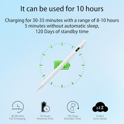 Active Stylus Pen for Touchscreen Devices – Universal Capacitive Pen with LED Battery Display, No Bluetooth Needed, Compatible with iPad/iPhone/Android (Not for Galaxy S/Kindle/Surface) – White - size: 2268A