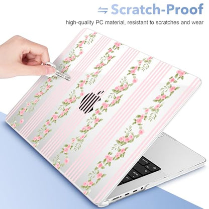 May Chen for 2026 MacBook Pro 14-inch M5 M4 M3 M2 M1 Pro/Max Chip, Release 2026 2025-2021, Model A3427 A3426 A3434 A3112 A3401 A3185, Plastic Hard Shell with Keyboard Cover, Flora l& Stripes - color: Flora l& stripes.