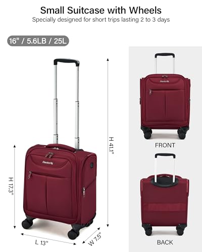 Hanke Underseat Carry On Luggage with Wheels, Lightweight Small Suitcase Airline Approved 16 Inch Softside Personal Item Travel Bag for Women Men, Compact Under Seat Luggage.(Burgundy) - color: Burgundy