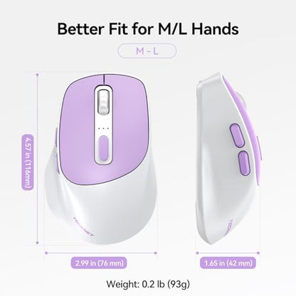 TECKNET Wireless Mouse, BT 5.0/2.4G, Rechargeable Silent 6 Buttons | 3-Device Easy Switch, Bluetooth 5.0/3.0 & USB A, Wide OS Compatible, 6-DPI up to 4800, Ergonomic for M/L Hands - color: Purple and White