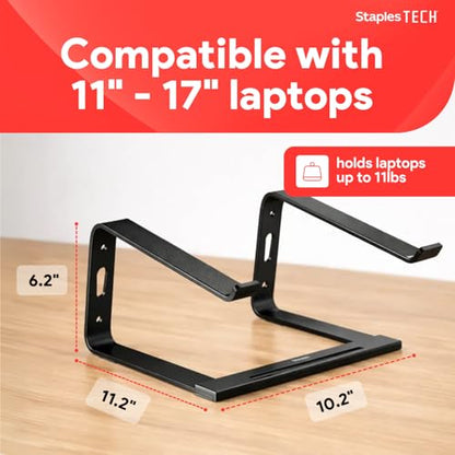 Staples TECH Aluminum Laptop Stand, Black, 11.2” x 10.2”, Ergonomic Cooling Riser for Notebook/MacBook/PC - style: Black