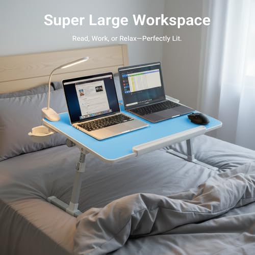 Adjustable Laptop Lap Desk with Cooling Fan USB Light for Adults - color: Blue,70x45cm