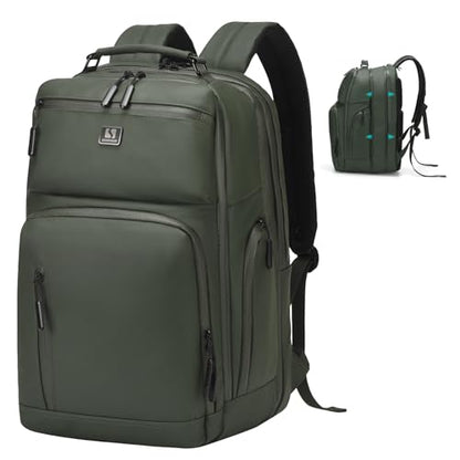 Expandable Business Backpack with 17" Laptop Compartment - Waterproof, Airline Approved, 33L-42L Capacity, for Work & Travel, Green - color: Green