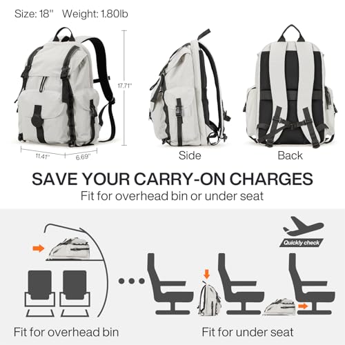 mixi Travel Backpack for Women Men, 18 Inch Carry On Laptop Backpack Flight Approved fits 16'' Laptop, Lightweight Waterproof Hiking Backpack Travel Outdoor Business Casual Daypack, Light Gray - color: Light Gray