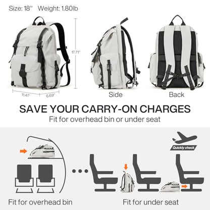 mixi Travel Backpack for Women Men, 18 Inch Carry On Laptop Backpack Flight Approved fits 16'' Laptop, Lightweight Waterproof Hiking Backpack Travel Outdoor Business Casual Daypack, Light Gray - color: Light Gray