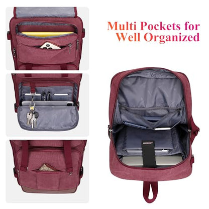 WITZMAN Canvas Travel Backpack for Women Large Laptop Backpack Fits 16 Inch | Expandable 32L to 42L, Carry-on Airline Approved Convertible Shoulder Rucksack, For Vacation, Overnight Trip, A6617 Red - color: Red