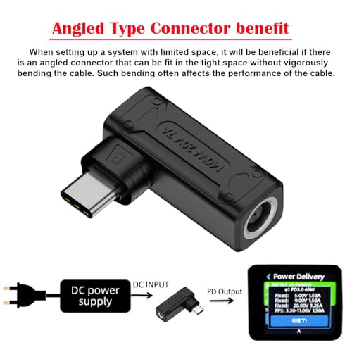 140W 100W DC Jack 7.4x5.0mm Input to USB-C Type-C Angled 90 Degree Power Plug Charge Adapter for Laptop Phone - style: 7.4x5.0mm 140W