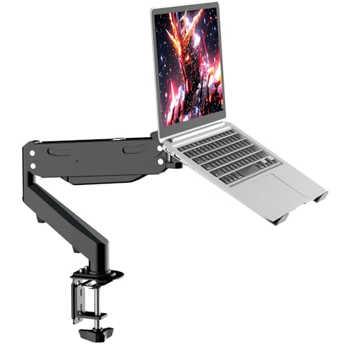 Pholiten 2 in 1 Laptop Desk Mount with Gas Spring Arm | Monitor Laptop Stand for 12-17" Notebook and 13-32" Computer Screen,Full Motion with Vented Tray, Holds 22lbs