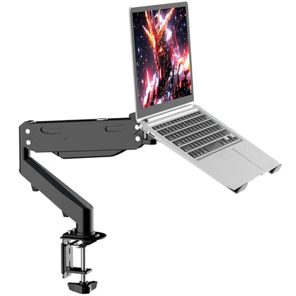 Pholiten 2 in 1 Laptop Desk Mount with Gas Spring Arm | Monitor Laptop Stand for 12-17" Notebook and 13-32" Computer Screen,Full Motion with Vented Tray, Holds 22lbs