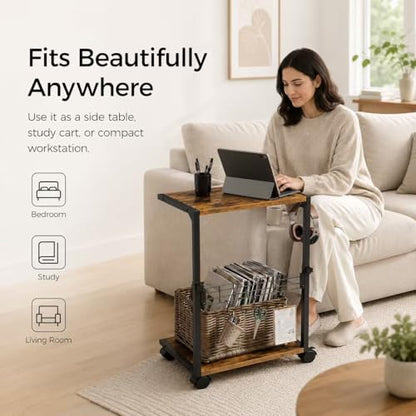 PC Stand with Charging Station, Height Adjustable Computer Tower Stand, 19.7"-31.5" H, Computer Cart with Wheels and Hooks, CPU Holder for Floor, Carpet and Under Desk, Rustic Brown - color: Rustic Brown