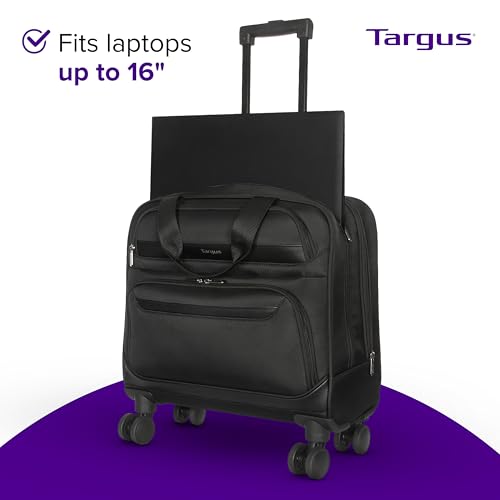 Targus 16” Transit 4-Wheel Rolling Laptop Bag, Lightweight Multi-Compartment Carry-On Rolling Briefcase for Women Men, Laptop Bag on Wheels, Telescopic Handle, Smooth-Gliding Wheels, Black (TBR044GL) - size: 16"