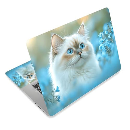 Aesthetic Laptop Skin Cover,12-15.6 Inch Universal Vinyl Sticker Decal,Blue Eyes Cat Waterproof Scratch-Resistant Notebook Wrap,Removable Residue-Free Protector - color: Blue Eyes Cat