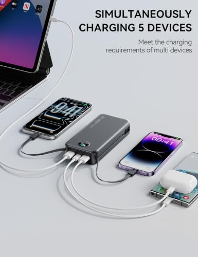Nusyddy Portable Charger 20000mAh Fast Charging w/Built-in Wall Plug Black | PD20W Fast Charging, High Capacity, LED Display, Charge 5 Devices at once, TSA Approved, Compatible with iPhone/Samsung - color: Jet Black